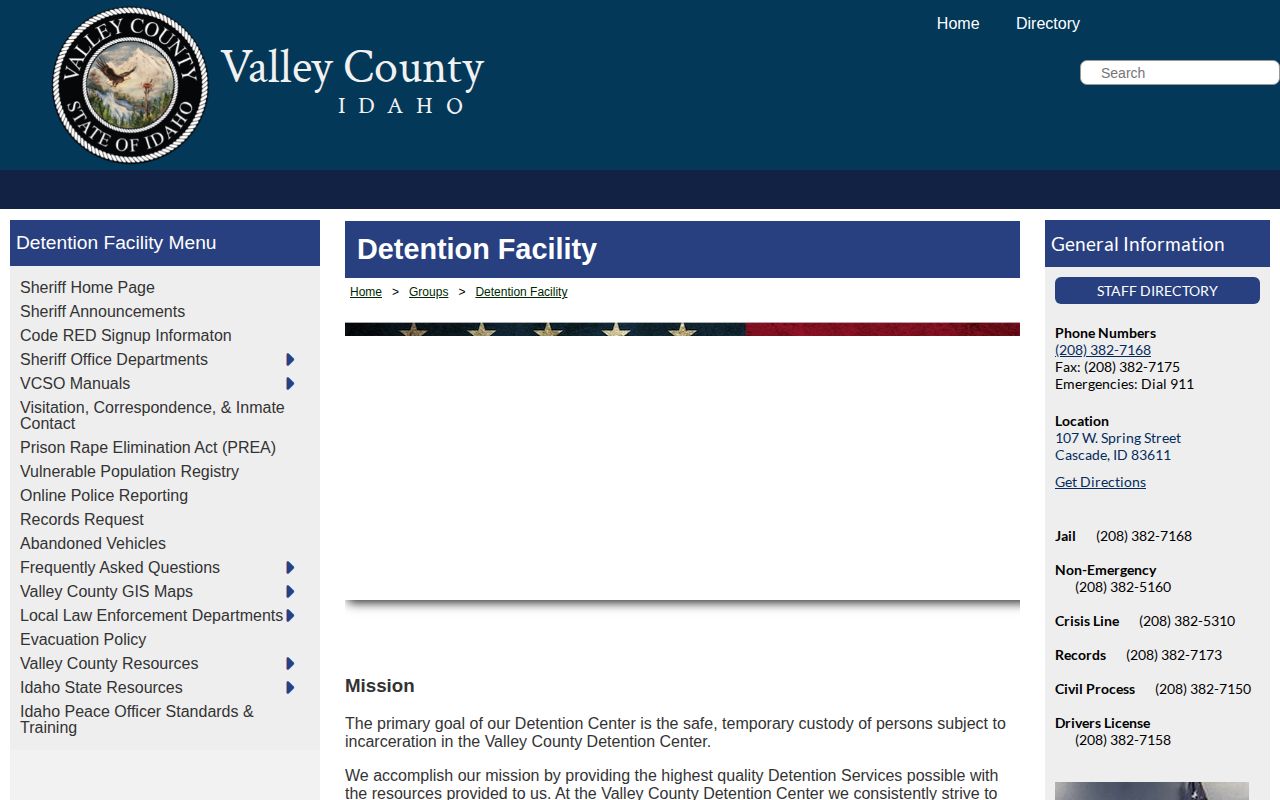 Valley County Detention Center release records page